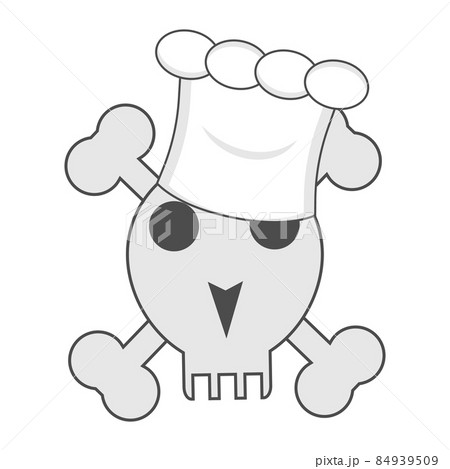 Skull with bones in the hat of the chef on white background. Sign of danger to life. Crossbones and pirate icon. Isolated graphic vector illustration. 84939509