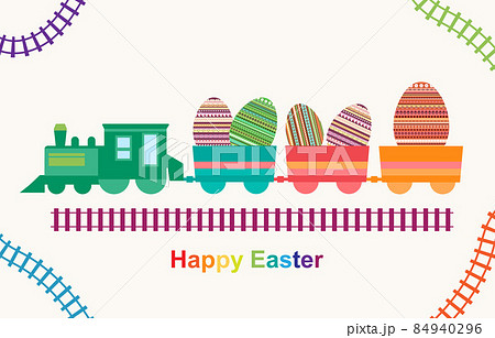 Happy Easter train carrying Easter eggs, vector 84940296