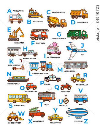 English Alphabet car transport. ABC print. Cartoon 84940725