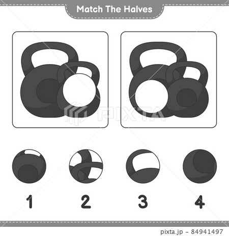 Match the halves. Match halves of Dumbbell. Educational children game, printable worksheet, vector illustration Match the halves. Match halves of Dumbbell. Educational children game, printable worksheet, vector illustration 84941497