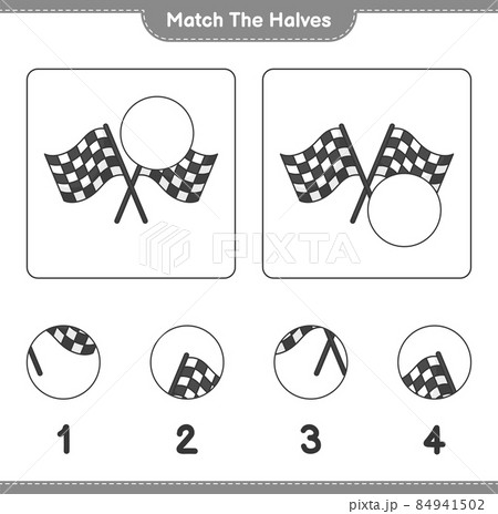 Match the halves. Match halves of Racing Flags. Educational children game, printable worksheet, vector illustration Match the halves. Match halves of Racing Flags. Educational children game, printable worksheet, vector illustration 84941502