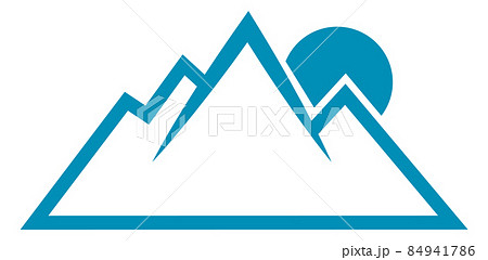 Mountain With Rising Sun Simple Line Style Logoのイラスト素材