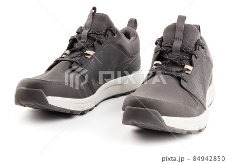 pair of black airmesh summer walking lightweight shoes isolated on white background 84942850