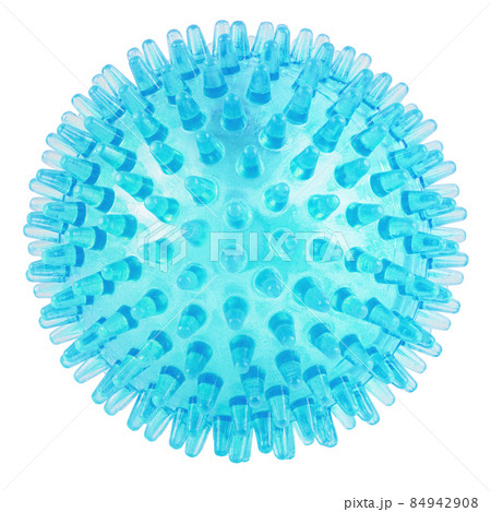 transparent cyan blue spiked plastic ball isolated on white background - massager, dog toy and COVID-19 symbol transparent cyan blue spiked plastic ball isolated on white background - massager, dog toy and COVID-19 symbol 84942908