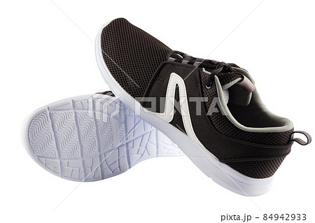 pair of black airmesh summer walking lightweight shoes isolated on white background 84942933