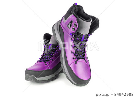 pair of pink insulated winter warm three quarter sneaker or boot isolated on white background pair of pink insulated winter warm three quarter sneaker or boot isolated on white background 84942988