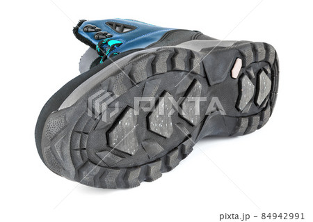 insulated blue winter warm three quarter sneaker or boot isolated on white background, laid on side 84942991