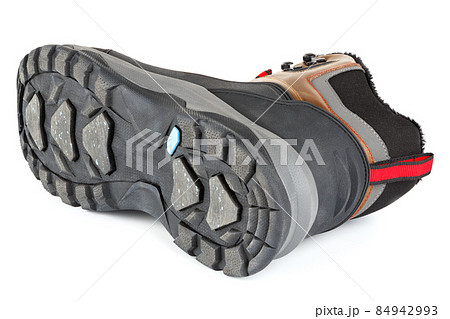 brown winter warm insulated three quarter sneaker or boot isolated on white background, laid on side 84942993