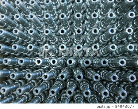 Shiny long steel parts full frame background, clean steel rods after fine cnc turning. Shiny long steel parts full frame background, clean steel rods after fine cnc turning. 84943077