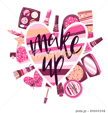 Background with cosmetics for skincare and makeup. Illustration for advertising. Beauty and fashion items. 84944348