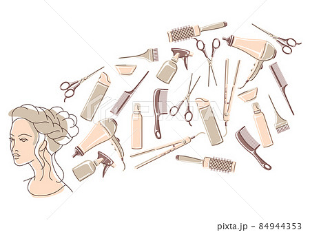 Barbershop background with professional hairdressing tools. Haircutting illustration. 84944353