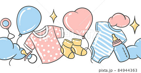 Happy Birthday seamless pattern. Holiday baby shower celebration symbols. 84944363