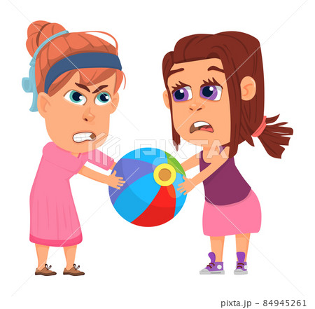 Kids fighting over toys. Bad child behavior. Angry girls. 84945261