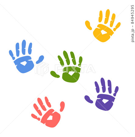 Colorful handprint set. Rainbow paint print of children hands Colorful handprint set. Rainbow paint print of children hands 84945295