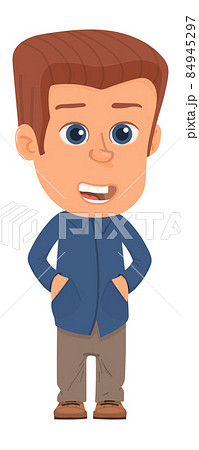 Cartoon boy speaking. Standing kid. Serious child Cartoon boy speaking. Standing kid. Serious child 84945297