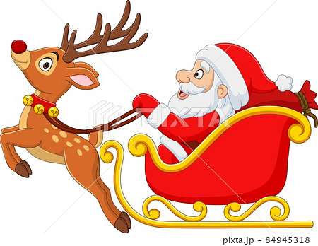 Christmas cartoon santa with reindeer sleigh Christmas cartoon santa with reindeer sleigh 84945318