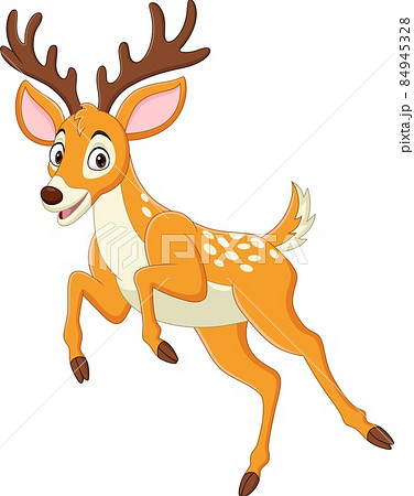 Cartoon funny deer jumping on white background Cartoon funny deer jumping on white background 84945328