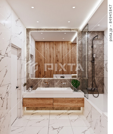 modern bathroom design with tiles marble and wood 84945847