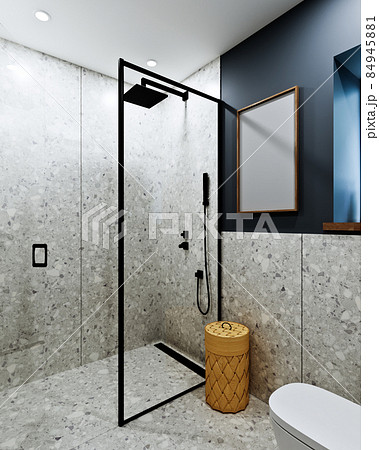 3d rendering modern bathroom design with tiles under concrete and marble 84945881