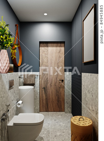 3d rendering modern bathroom design with tiles under concrete and marble 84945885