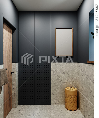 3d rendering modern bathroom design with tiles under concrete and marble 84945887