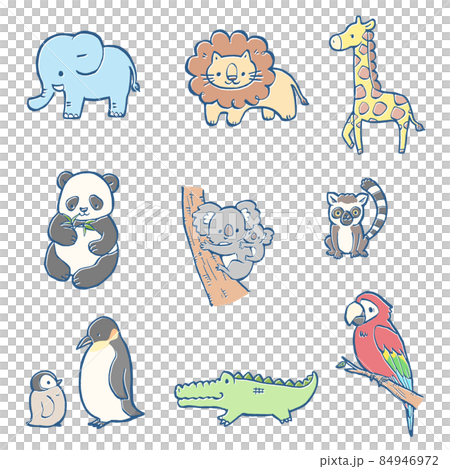 動物園にいる動物のかわいい手描きイラストセット 動物園にいる動物のかわいい手描きイラストセット 84946972