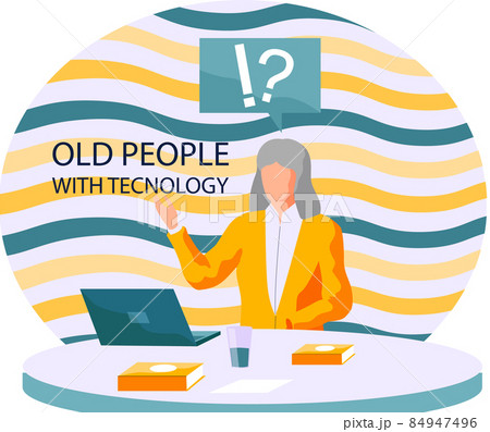 Old woman working on laptop computer at home. Online education, web courses, modern technologies 84947496