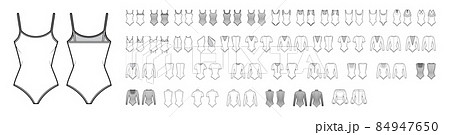 Set of bodysuits technical fashion illustration with fitted knit body, long sleeves, sleeveless, turtleneck Flat outwear Set of bodysuits technical fashion illustration with fitted knit body, long sleeves, sleeveless, turtleneck Flat outwear 84947650