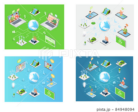 Set of illustrations about virtual meeting. Online remote communication via Internet, social network Set of illustrations about virtual meeting. Online remote communication via Internet, social network 84948094