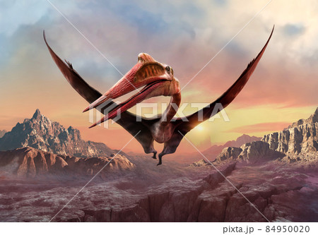 Quetzalcoatlus flying over mountains 3D illustration Quetzalcoatlus flying over mountains 3D illustration 84950020