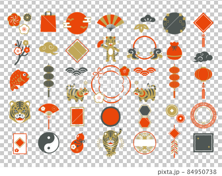 2022年　春節　中華風のアイコンと装飾枠セット 84950738