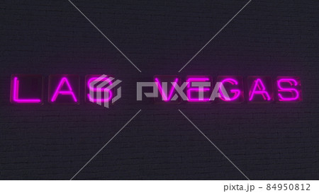 LAS VEGAS signboard made with glowing neon letters in the dark. 3D rendering 84950812