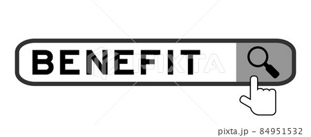 Search banner in word benefit with hand over magnifier icon on white background 84951532