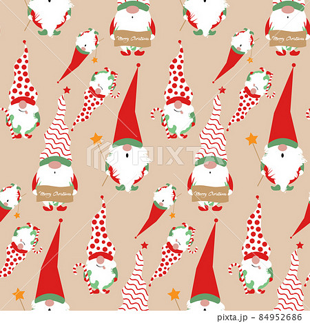 Seamless print set of Christmas Gnome, Scandinavian Nordic Gnome, Cute Christmas Santa Gnome Elf. Vector Illustration isolated on beige background. Xmas elements for paper design Seamless print set of Christmas Gnome, Scandinavian Nordic Gnome, Cute Christmas Santa Gnome Elf. Vector Illustration isolated on beige background. Xmas elements for paper design 84952686