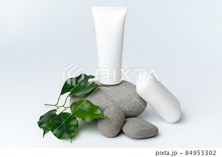 Spa stones and soap on white background 84953302