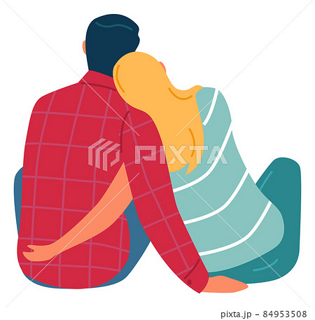Couple back view. Sitting man and woman hugging Couple back view. Sitting man and woman hugging 84953508