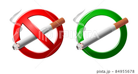 Smoking area and No smoking sign set with realistic cigarette Smoking area and No smoking sign set with realistic cigarette 84955678