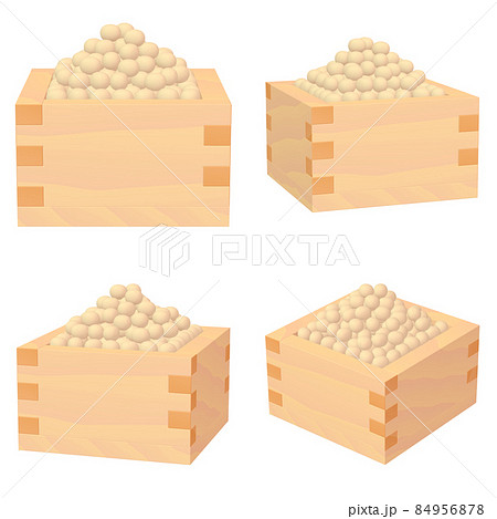 節分のイラスト素材 豆まきの豆 一合升 1 カット四点セットのイラスト素材