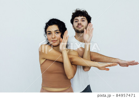 woman and man steam fitness yoga asana gymnastics woman and man steam fitness yoga asana gymnastics 84957471