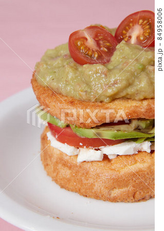 pancakes with meat and guacamole, lettuce leaves and vegetables, hot dish for lunch, pastries with sour cream pancakes with meat and guacamole, lettuce leaves and vegetables, hot dish for lunch, pastries with sour cream 84958006