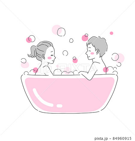 楽しそうにお風呂に入るカップルのイラスト素材のイラスト素材