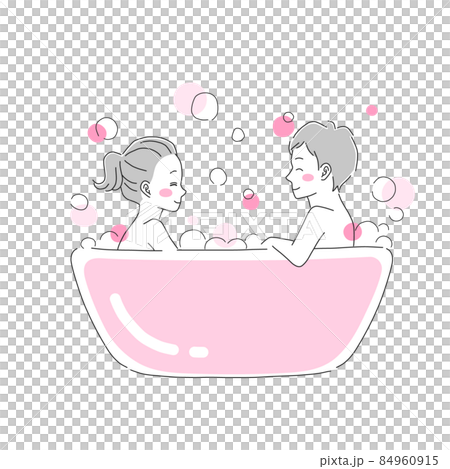 楽しそうにお風呂に入るカップルのイラスト素材のイラスト素材