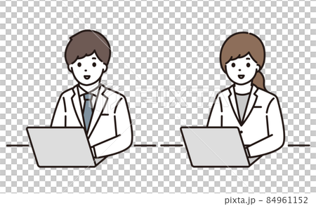 藥劑師 醫生 男性 女性 White Coat Computer Smile 藥劑師 醫生 男性 女性 White Coat Computer Smile 84961152