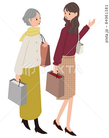 アイソメ　娘と買い物　シニア女性 84961381
