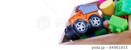 Banner background, Toys collection isolated on white background. Banner background, Toys collection isolated on white background. 84961835