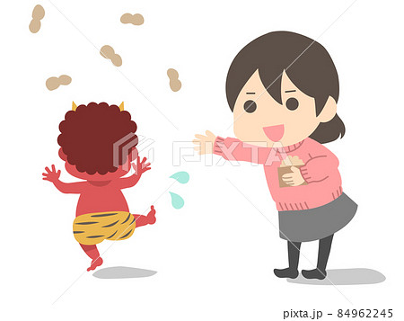 節分_豆まきをする女の子_落花生 節分_豆まきをする女の子_落花生 84962245