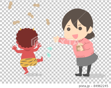 節分_豆まきをする女の子_落花生 節分_豆まきをする女の子_落花生 84962245