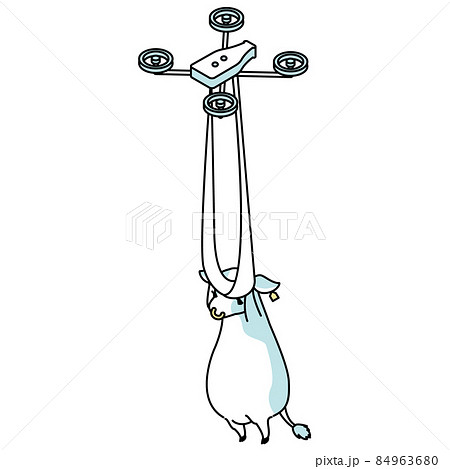 ドローンに掴まって運ばれる牛のアイソメイラストのイラスト素材