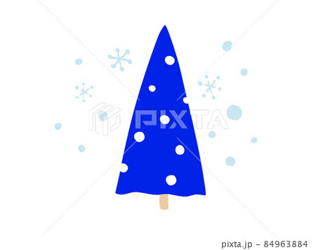 かわいいクリスマスの木と雪と結晶 手書きイラストのイラスト素材