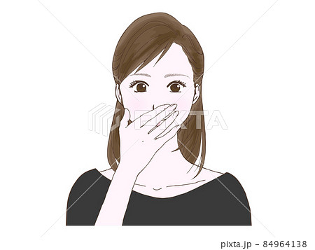 驚いた顔のセミロングの女性 のイラスト素材